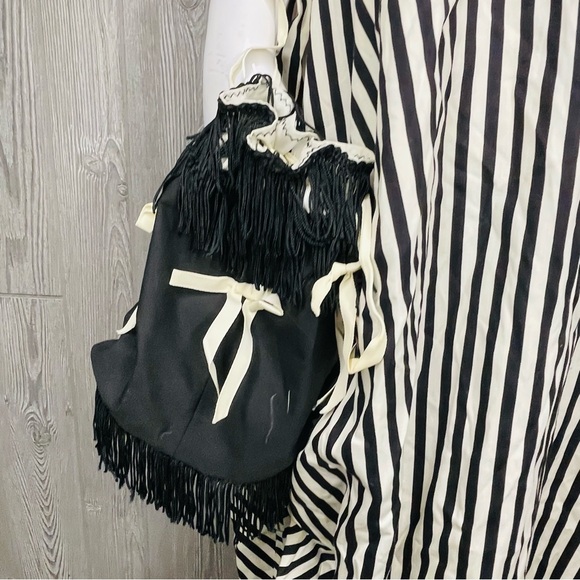 Vintage Victorian black and white stripe dress retro Halloween costume cosplay m - Picture 3 of 8